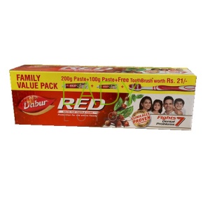 Зубная паста Красная + зубная щетка / Toothpaste Red Dabur 200 гр + 100 гр