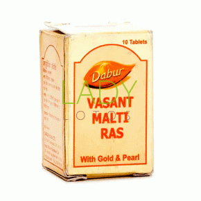 Васант Мальти Рас с золотом и жемчугом - при респираторных заболеваниях / Vasant Malti Ras Dabur 10 табл